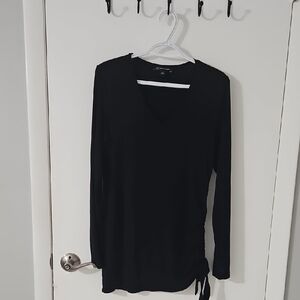 INC International Concepts Black Long-Sleeve V-Neck Top with Side Tie